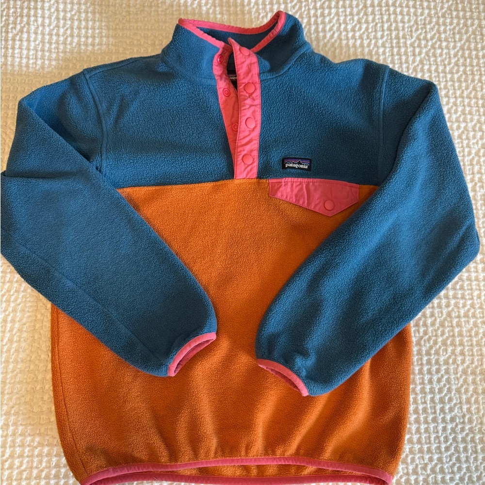 Patagonia Men's Teal and Orange Zip-Up Sweater